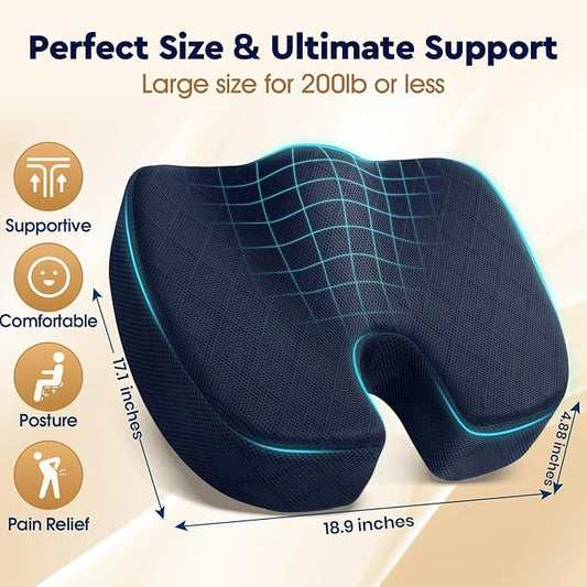 TushGuard Seat Cushion - for Office Chair, Car Seat, Airplane, Bleacher - Sciatica & Coccyx Pain Relief Desk Chair Cushion for Long Sitting Office Workers, Car Drivers(Blue, XXX-Large)