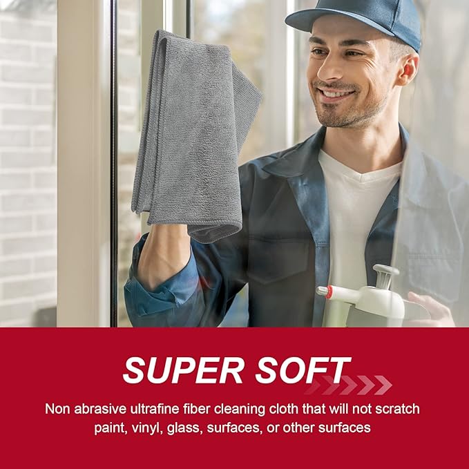 Oudain 200 Pcs Microfiber Cleaning Cloth 16x16 Inch Microfiber Towels for Car Ultra Absorbent Cleaning Rags Reusable Lint Free Streak Free Detailing Towel for Car Washing Drying Dusting (Gray)
