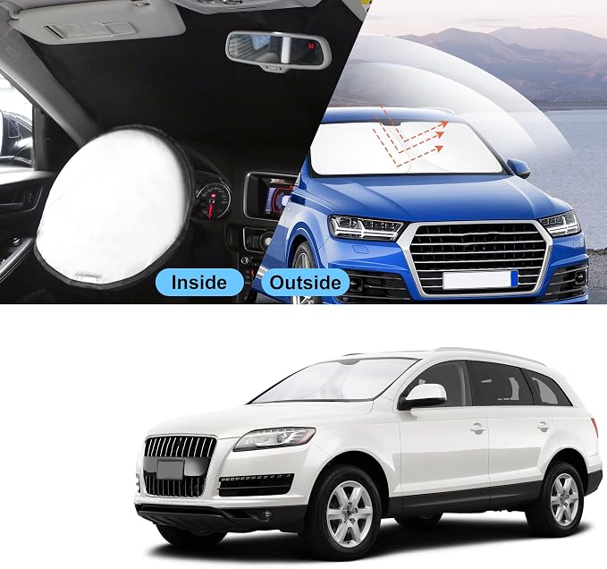 TINGLU Sun Shade for Audi Q7 2007-2015 Accessories Windshield Sun Shade Window Shade UV Rays Protection Sun Visor Cover with Steering Wheel Sunshade Storage Bag