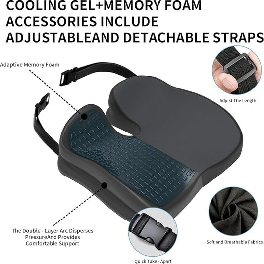 Seat Cushions for Office Chairs Wheelchair Cushion for Long Sitting Back Pain,Memory Foam Seat Car Computer Desk Chair Cushion,Coccyx Cushion for Tailbone Pain Relief Cushion Office Chair Charcoal