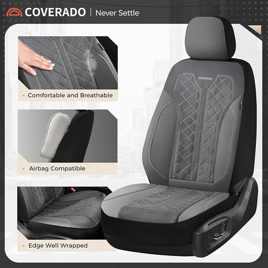 Coverado Car Seat Covers 2-Pack, Luxury Front Seat Covers, Automotive Car Seat Protectors, Gray Driver Seat Covers Universal Fit for SUVs, Trucks, Sedans