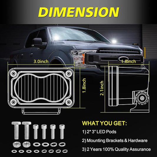 LED Pods, AKD Part 3 Inch Flood CREE LED Off Road Lights 40W Small Driving Light Pods Backup Reverse Lights Fog Pod Light 2 Packs for Truck Pickup Motorcycle UTV ATV SUV Dirt Bike Surron