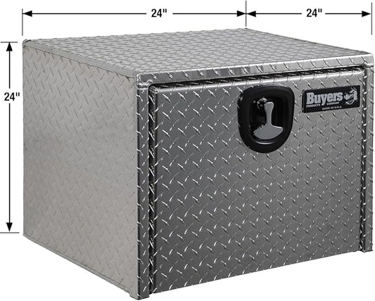 Buyers Products 1705130 Diamond Tread Aluminum Underbody Truck Tool Box, 24 x 24 x 24, Made in USA, .100 in. Thick, Corrosion-Resistant, Locking Compression Latch – Secure Storage for Work Trucks