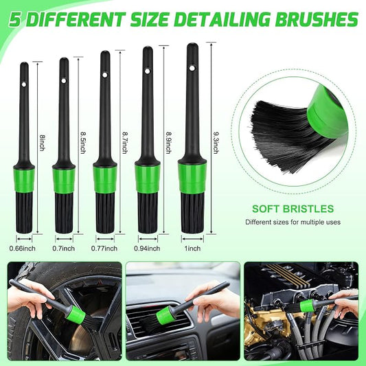 Nilight 37PCS Car Detailing Kit Auto Cleaning Tools Wash Set with Storage Carry Bag Home Use for Interior Exterior Deep Clean Car Care Windshield Dashboard Seat Air Vents Wheels Tires, Green