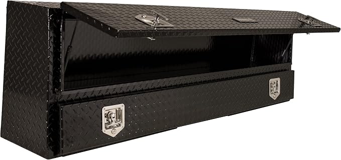 Buyers Products 1725640 Black Diamond Tread Aluminum Contractor Truck Tool Box, 2 Tier Storage, 72 x 21 x 13.2 in, Flip-Up Door with Gas Shocks, Weather Resistant, No Drill Install, Made in USA