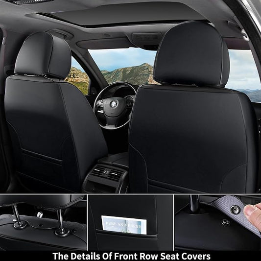 Coverado Car Seat Covers Full Set, Seat Covers for Cars, Black Car Seat Cover, Car Seat Protector, Nappa Leather Car Seat Cushion, Waterproof Car Seat Covers Front Seats and Back Fit for Most Cars