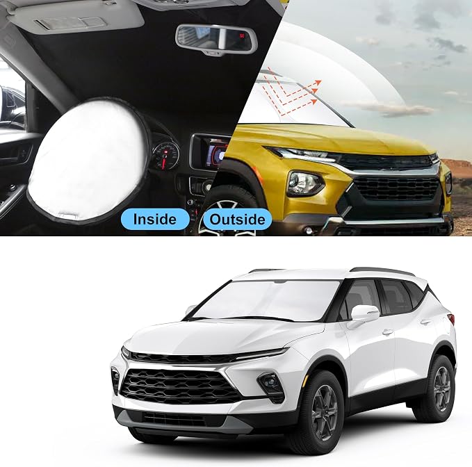 TINGLU Sun Shade for Chevrolet/Chevy Blazer 2019-2024 2025 2026 Accessories Windshield Sun Shade Window Shade UV Rays Protection Sun Visor Cover with Steering Wheel Sunshade Storage Bag