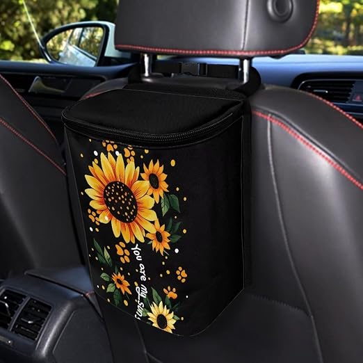 BIGCARJOB Sunflower Car Garbage Can Hanging Cute Dog Paw Trash Bag for Back Seat Auto Interior Storage Bags Car Trash Interior Accessories for Womens