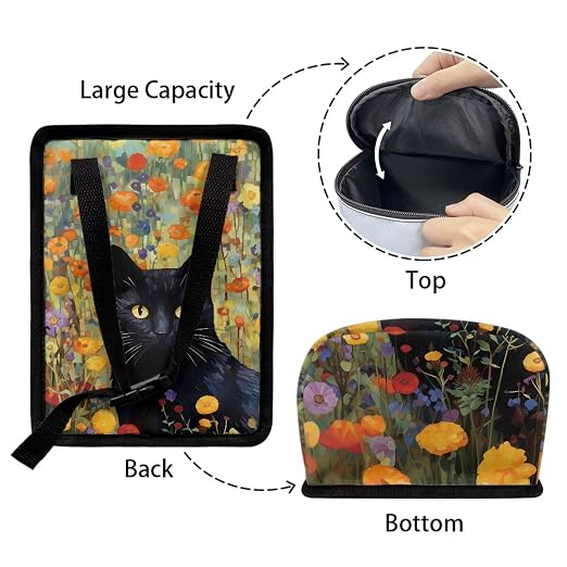 Talayituse Cat Flower Print Car Trash Can with Lid, Leak Proof Auto Trash Bag Hanging Vehicle Garbage Can Multipurpose Storage Container for Back Seat Road Trip