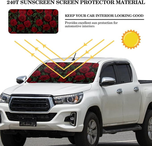 Windshield Sun Shade Foldable Car Front Window Covers for Car Accessories Sun Heat UV Rays Visor Protector Protection for Universal Cars SUV Truck (Rose)