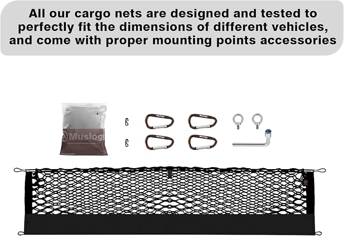 Muslogy Truck Bed Cargo Net Trunk Netting Compatible with Toyota Tacoma 2005-2022 2023 Accessories, Pickup Cargo Organizer SUV Sedan Storage Net w/Heavy Duty Carabiners