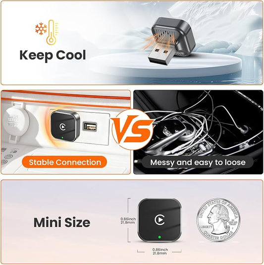 Wireless CarPlay Adapter for iPhone - Plug and Play, Converts Wired to Wireless, Stable Connection Without Delay, Compatible with iOS 10+ & 800+ Car Models, Not for Android 2025(V9-Hui)