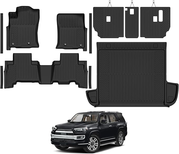 Custom Fit Floor Mats for 2010-2012 Toyota 4Runner 5 Seats (Not for 7 Seats), All Weather TPE Floor Liners & Trunk Mat & Backrest Mats & Door Sill Guard, Odorless Full Set Interior Accessories