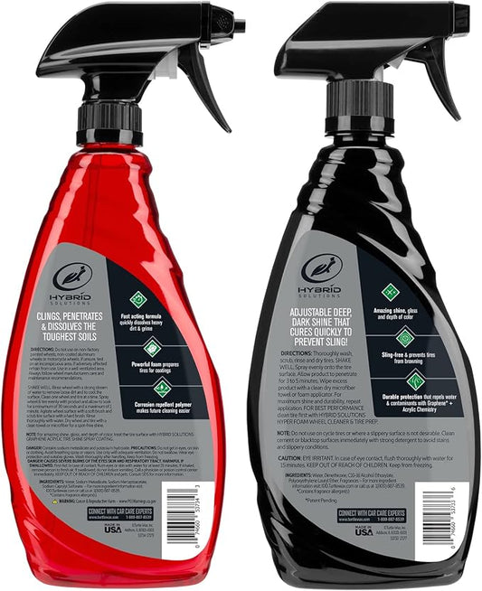 Turtle Wax Hybrid Solutions HyperForam Wheel Cleaner and Graphene Acrylic Tire Shine Coating Combo Pack- Cleans and Preps Tires- Long Lasting Black Tires