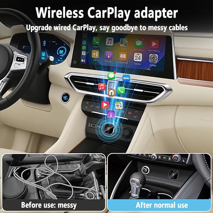 Wireless CarPlay Adapter,Ultra-Compact Stealth Design,Plug & Play,Dual-Band High-Speed Connection,Smart Cooling,Secure Installation,Compatible with Factory Wired CarPlay Vehicles