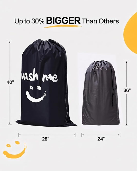HOMEST 2 Pack XL Wash Me Travel Laundry Bag, Dirty Clothes Organizer, Large Enough to Hold 4 Loads of Laundry, Easy Fit a Laundry Hamper or Basket