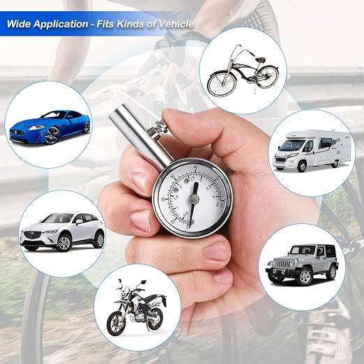 CZC AUTO Heavy Duty Tire Pressure Gauge Reader Checker 0-60PSI, ANSI B40.1 Accurate Mechanical Air Gage, Chrome Plated Single Chuck Dial Wheel Pressure Tester for Motorcycle Bike Car RV Bicycle