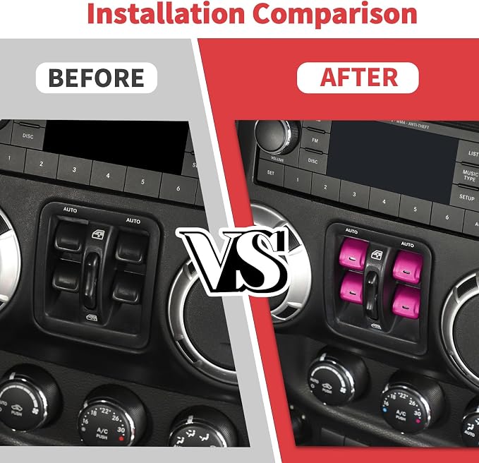 Jimen for JK Window Button Covers, 4PCS Center Console Window Switch Cover Interior Trim Kits Compatible with Jeep Wrangler JK & Unlimited 2012-2018, Aluminum Alloy (Pink)