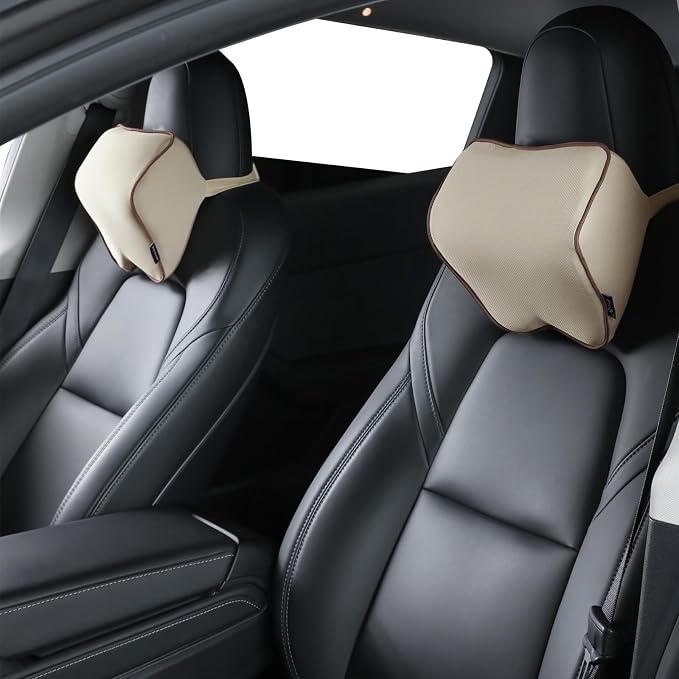 Crofy 2 Pack Car Neck Pillow, Softness Car Headrest Pillow for Driving with Adjustable Strap, 100% Memory Foam and Breathable Removable Cover, Comfortable Ergonomic Design, Gray & Brown