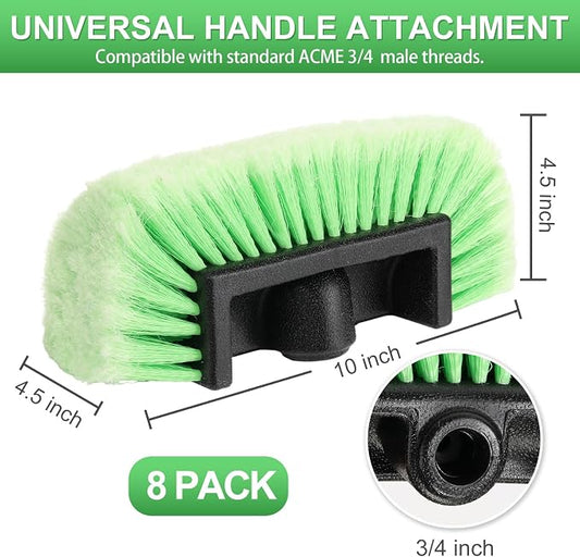 Vesici 8 Pcs Car Wash Brush Head with Soft Detailing Bristle Flow Thru Car Cleaning Brush Exterior Cars Wash Equipment for Auto Truck RV Boat Camper Washing, 10 Inch (Green)