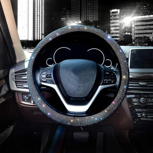 Valleycomfy Steering Wheel Cover for Women Men Bling Bling Crystal Diamond Sparkling Car SUV Wheel Protector Universal Fit 15 Inch (Black with Colorful Diamond,Standard Size(14" 1/2-15" 1/4))
