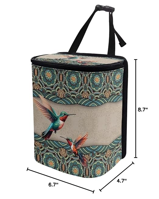 BIGCARJOB Bohemian Style Car Trash Bags for Back Seat,Boho Hummingbird Print Auto Trash Bin Garbage Bags Universal Hanging Trash Can Auto Interior Storage Bags