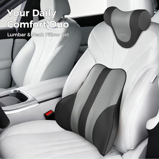 Coverado Car Headrest Pillow, Ergonomic Memory Foam Car Neck Pillow for Driving Seat with Adjustable Strap, Soft PU Leather Breathable Removable Cover Neck Support for Neck Pain Relief