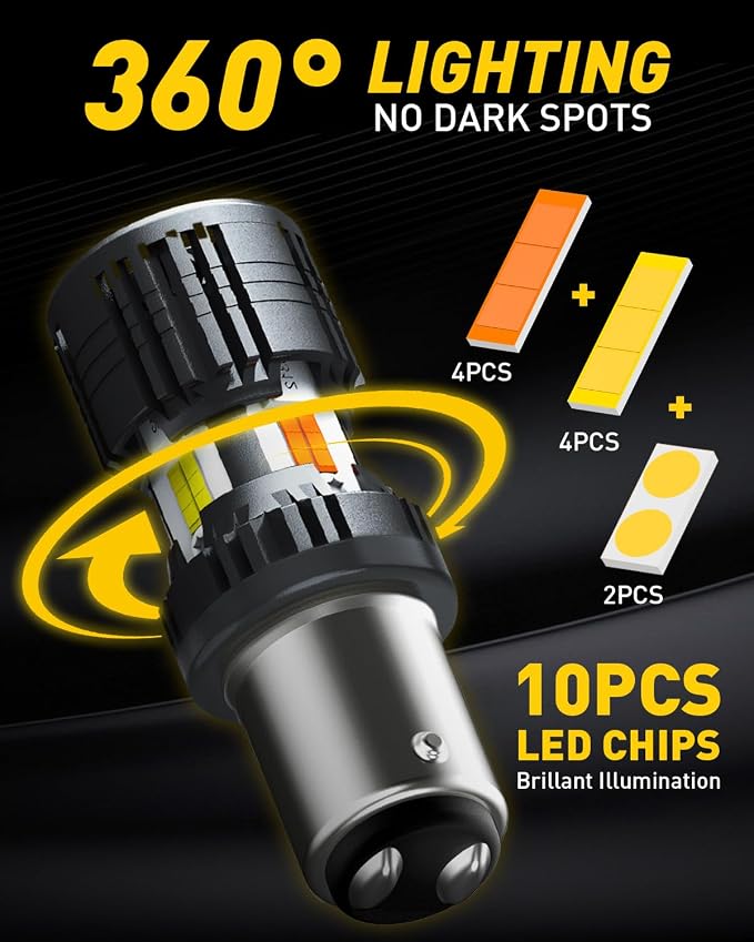 AUXITO CANBUS 1157 Switchback LED Bulbs 2357 2057 7528 BAY15D Dual Color Amber/White Anti Hyper Flash Built-in Resistor Error Free Turn Signal Lights and DRL/Parking Lights, Pack of 2