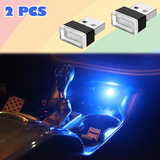 USB LED Car Interior Atmosphere Lights, 2 PCS, Night Light, Decoration Lamp USB Night Light for All Car Interiors (Blue)