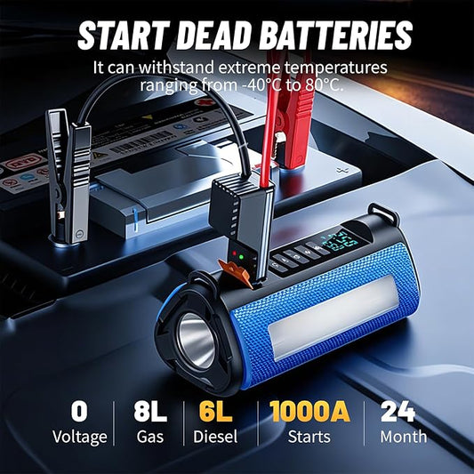 Car Battery Jump Starter with Air Compressor, 2500A Car Jumper Starter Portable150PSI, Battery Jumper Starter Portable Jump Box for Car Battery with 600LM,Jumper Cables, LCD Display