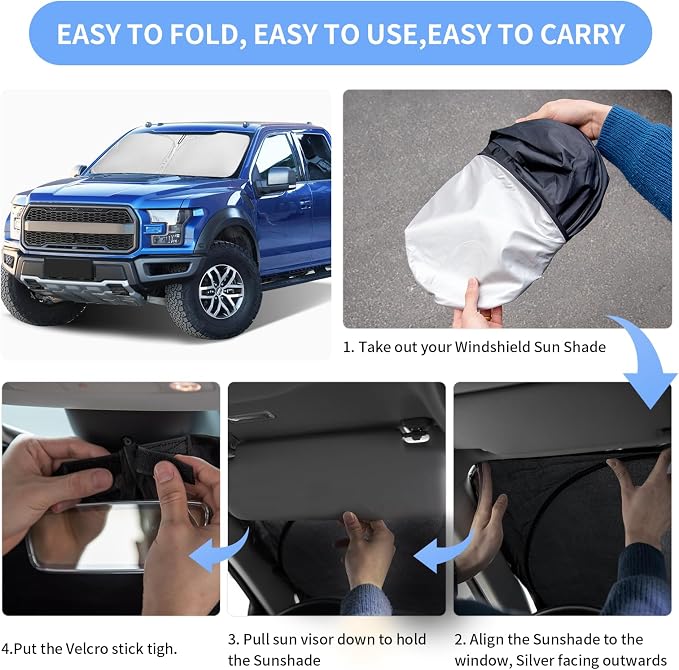 for Ford F150 F-150 F250 F350 F450 2015-2020 Sun Shade Sunshade Windshield Cover - 4 Layers Front Window Shade 250T Foldable Shade Custom Sun Visor Blocks UV Rays Truck Accessories