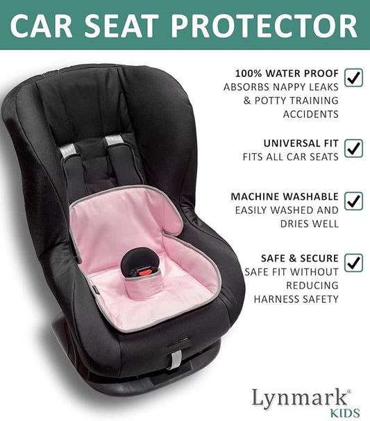 Lynmark® Potty Training Car Seat Protector Cover - Waterproof Soft Piddle Pads for Toddlers and Baby Carseat - Travel-Friendly Universal Washable Liner Mat for Spills, Nappy Leaks, Accidents - Pink