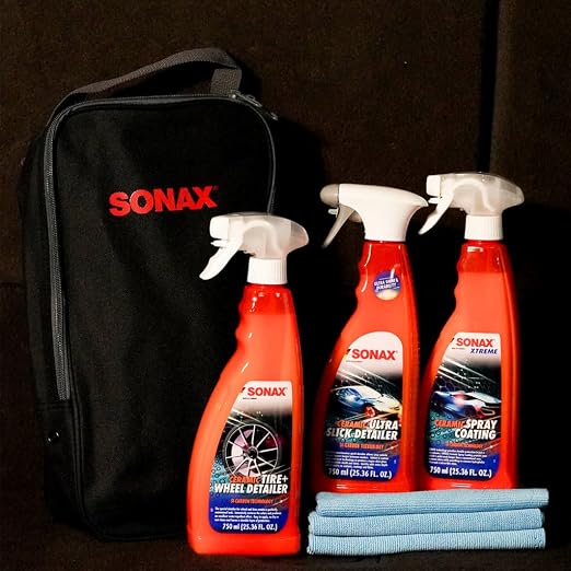 SONAX Spray Ceramic Combo | High-Performance Ceramic Coating for Paint Protection | Hydrophobic Water Repellent, Long-Lasting Shine & Scratch Resistance | Son-SPRCER-KIT