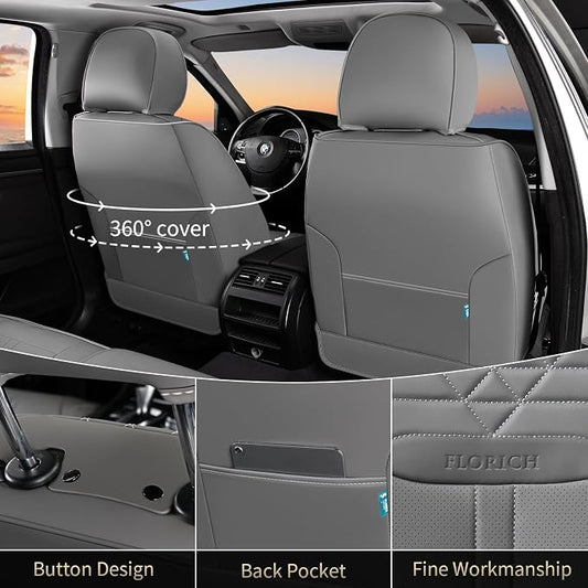FLORICH Car Seat Covers for Front Seats, Universal Seat Cushion 2 Seats, Car Seat Protector Waterproof, Premium Leather Automotive Seat Covers for Most Cars, Sedans, SUVs, and Trucks-Gray