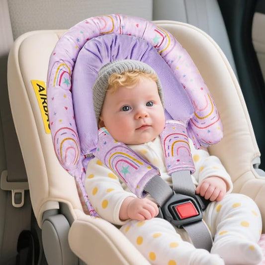 Infant Car Seat Insert with 2 Strap Pads, Carseat Cushion Baby Boy & Girl, Soft and Comfortable Carseat Head Support for Newborn, Purple Rainbow
