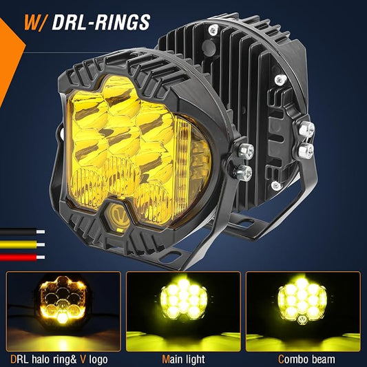 AUTOXBERT 5 Inch Amber Led Driving Light, 50W LED Offroad Side Shooter Pods Spot Flood Combo Beam Fog Lights for Truck Pickup Jeep 4x4 SUV ATV UTV, 1Pcs