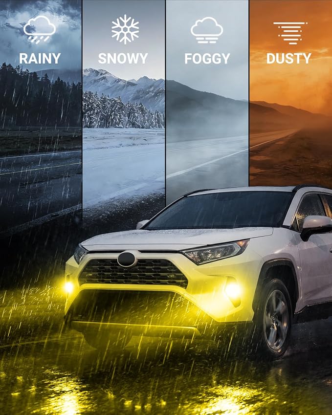 SEALIGHT H11/H16/H8 Yellow LED Fog Light Bulb, 18000LM Ultra Bright Yellow Fog Lights, IP68 Waterproof Injection Sealed,Long Lifespan 80000 Hours, 1:1 Mini Size Easy Install, Pack of 2