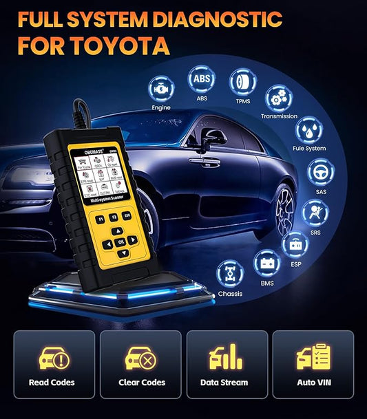 OBD2 Scanner for Toyota/Lexus/Scion, OM701 All Systems Diagnostic Tool with 15+ Resets (Oil/ETC/EPB/ABS/SAS/BAT Register...), Full OBDII Functions Read&Erase Fault Codes, Free Software Update