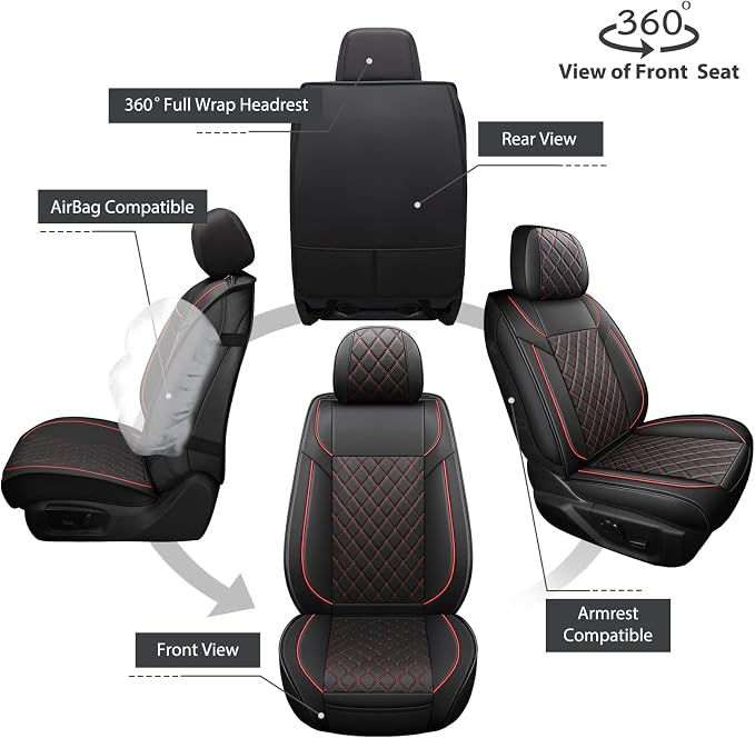 FREESOO Seat Covers for Dodge Ram 2019-2026 Ram 1500 Crew Quad Regular Cab 2011-2026 2500 3500 Mega Cab Bighorn Longhorn Laramie Tradesman, with Flat Bench, Black Red