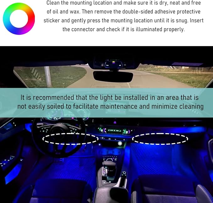 Yourkar Car LED Strip Light, 24 LED Auto Interior Under Dash Atmosphere Lights with USB Port, Vehicle Decor Lamp Ambient Night Light Strip Lighting Kit, Universal Car Accessories (Blue)