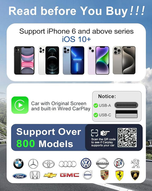𝟐𝟎𝟐𝟓 𝐔𝐩𝐠𝐫𝐚𝐝𝐞𝐝 Wireless CarPlay Adapter for Apple iPhone iOS 10+,USB/USB C Mini Design for Convert Wired to Wireless Car Play Adapter,Plug and Play Stable No Latency from iPhone to Screen