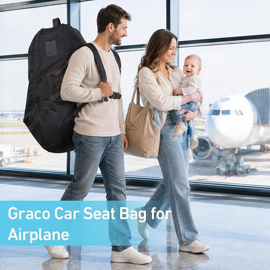 Graco Padded Car Seat Travel Bag & Infant Carrier Backpack, Durable Large Back Pack for Carseats & Booster Seats, Airport Gate Check Bag Luggage, Double Padded Strap, Water Resistant Material, Black