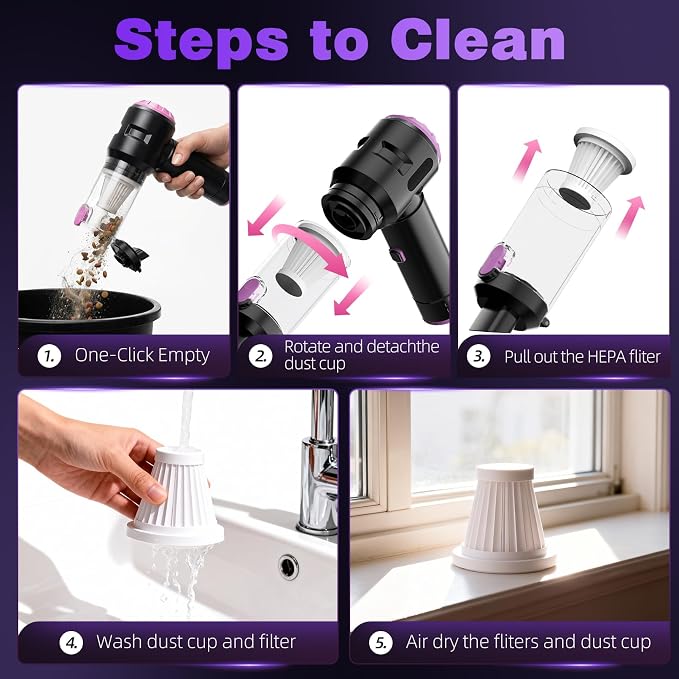 Wansimoo Handheld Car Vacuum Cleaner,25000PA Strong Cyclonic Suction Mini Vacuum Portable Cordless with Digital Display and One Touch Dust Removal for Car, Home, Office, Kitchen (Purple)