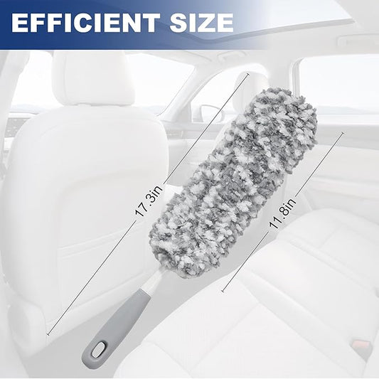 17.3" Handheld Microfiber Car Duster for Cleaning, Multi-Purpose Duster with Detachable & Washable Head, for Car Interiors, Electronic Products, Furniture, Windows, and Delicate Surfaces