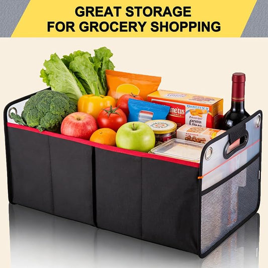 Car Trunk Organizer, Collapsible Auto Trunk Organizer Storage, Portable Grocery Cargo Container with Two Large Compartments for SUV, Vehicle, Truck, Home and Office