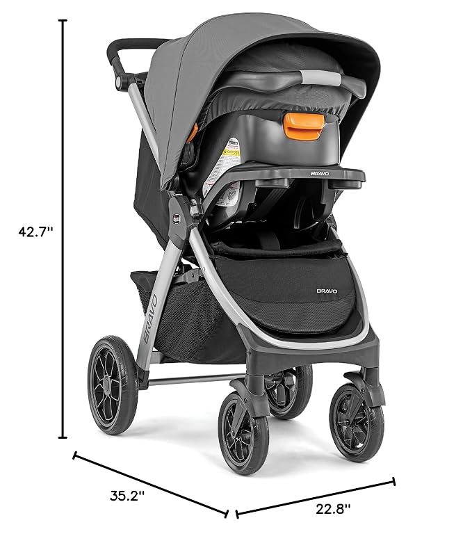 Chicco Bravo 3-in-1 Trio Travel System, Bravo Quick-Fold Stroller with KeyFit 30 Infant Car Seat and Base, Brooklyn/Navy