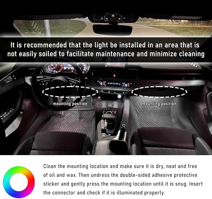 Wevdn Car Interior LED Strip Light, 12V 24 LED Neon Ambient Night Light with Cigarette Lighter Plug, Automotive Atmosphere Decorative Under Dash Lighting Kit, Car Accessories (White)