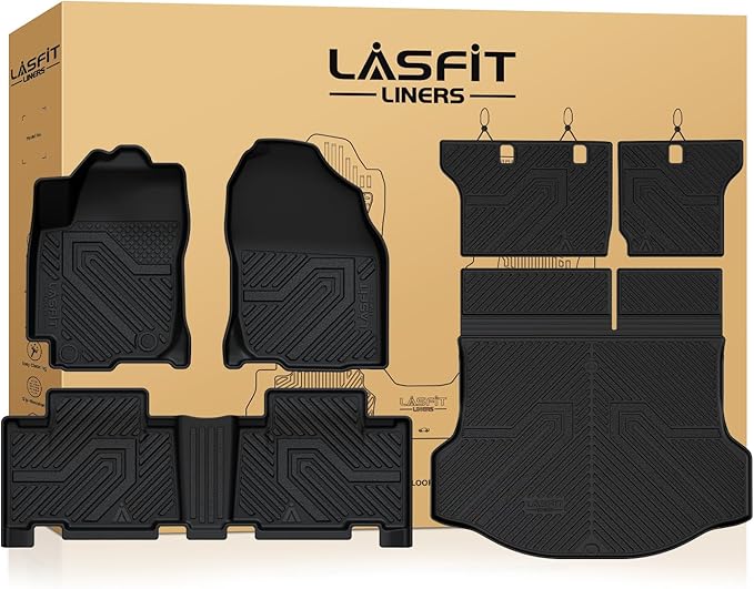 LASFIT Floor Mats&Trunk Mat for Toyota RAV4 2013-2018 (Not Fit Hybrid) All Weather TPE Custom Fit Floor Liner for Toyota RAV 4 LE/XLE/SE/Limited/Platinum/Adventure Front and Rear 2 Row Car Mats,Black