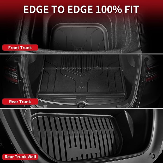 LASFIT 6PCS Floor Mats for Tesla Model Y 2025 2024 2023-2020 5 Seater (Not Fit 7 Seater, Not Fit Juniper), All Weather TPE Custom Fit Floor Liners with Full Set Car Mats & Trunk Mats Accessories