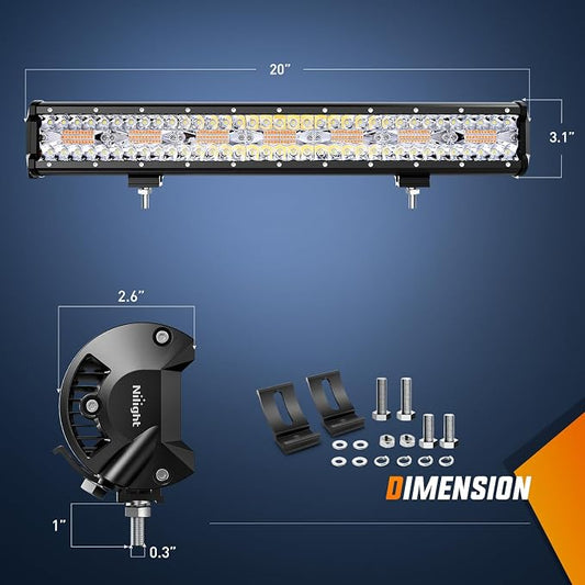 Nilight 20Inch Off-Road LED Light Bar, 420W 3 Lighting Modes (White/Amber/White&Amber) Driving Fog Light Spot Flood Lights with 16AWG Wiring Harness for Truck Car ATV SUV Jeep Boat